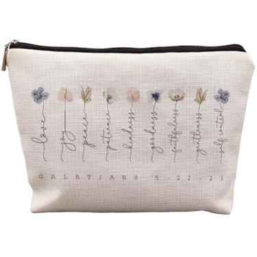 Imagem de uinwk Bolsa de maquiagem com versículo bíblico, bolsa de maquiagem cristã, escritura Gálatas 5: 22-23 amor alegria paz positiva bondade bolsa de cosméticos, presentes cristãos para mulheres, Bolsa de