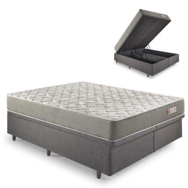 Imagem de Base Box Baú Queen 158x198 Linho Cinza com Colchão Ecoline D40 Espuma 
