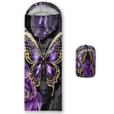 Imagem de AILONEN Saco de dormir com borboleta, clima quente e frio para 3 estações, leve, impermeável, design de borboleta, saco de dormir floral para meninos, meninas, crianças, adultos, viagens, atividades