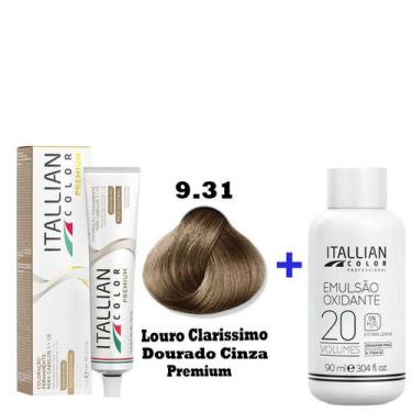 Imagem de Kit Coloração Itallian Premium 60g Louro Clarissimo Dourado 9.3 + Emul
