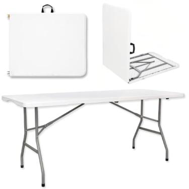 Imagem de Mesa Dobrável Retangular Vira Maleta Portátil com Alça 1,80m para Áreas Internas e Externas