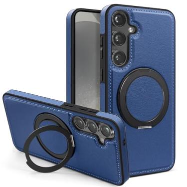 Imagem de Newhalper Capa magnética de couro adequada para Samsung Galaxy S24 Plus/S24+ [compatível com MagSafe] [Suporte de anel rotativo de 360 graus e suporte] Capa de telefone para Samsung S24 Plus/S24+