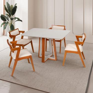 Imagem de Conjunto Mesa Viena com 4 Cadeiras de Madeira Maciça e Estofada Ímola Authentic Espresso Móveis Champagnhe/Off White