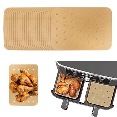 Imagem de 200 peças de forros de papel pergaminho para fritadeira a ar, forros descartáveis compatíveis com fritadeira a ar Ninja Foodi, papel de cozimento perfurado retangular para acessórios de cesta dupla 6