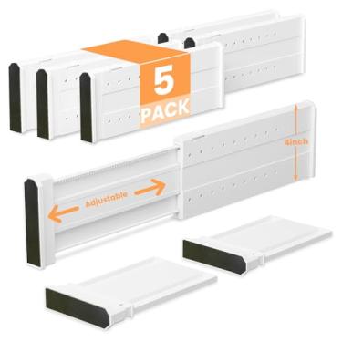 Imagem de REBECAT Pacote com 5 divisórias de gaveta para roupas, divisórias ajustáveis de 10 cm de altura, expansíveis de 28 a 43 cm, divisórias de gaveta para cômoda, roupas de bebê, banheiro, quarto, cozinha