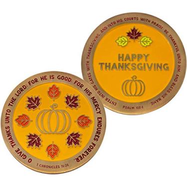 Imagem de Happy Thanksgiving, Fall Christian Greeting Coin, Autumn Religious Scripture Gifts, Pass it On Token for Family & Friendsgiving, Give Thanks Unto The Lord Collectible Bible Verse Gift