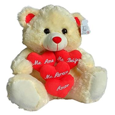Imagem de Urso de pelúcia 4 corações 40cm fizzy (Creme)