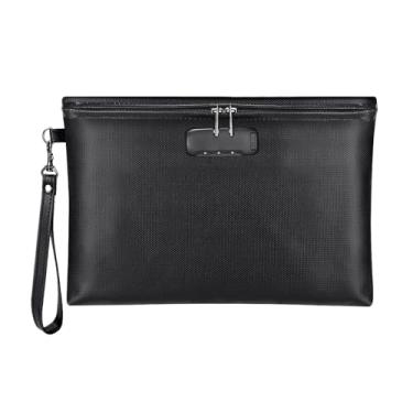 Imagem de Bolsa de dinheiro à prova de fogo com cadeado, Zoopip 28,4 cm x 19,3 cm à prova de fogo com fecho de zíper, bolsa de armazenamento para documentos tamanho A5, cheque, dinheiro, celular, tablet, cartão