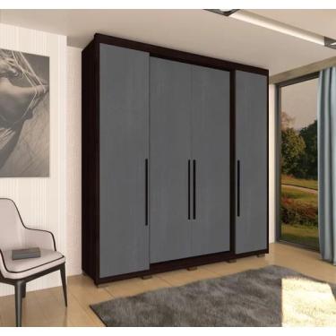 Imagem de Guarda Roupa Casal Alto Dubai 4 Portas Luciane Móveis Cacau com Grafite