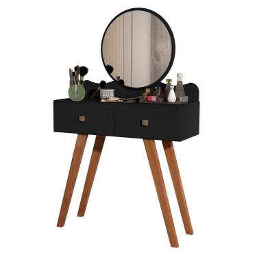 Imagem de Penteadeira Bancada Retrô 2 Gavetas Condessa Com Espelho preto