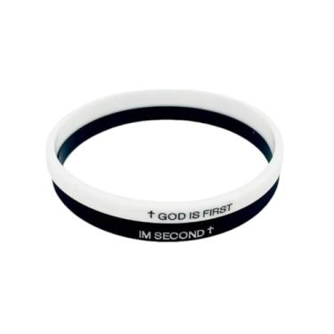 Imagem de Blue Drop Pulseira GOD IS FIRST IM Second Christian Cross Pulseiras de Borracha de Silicone Pulseiras de Casal Joias Jesus Faith para Mulheres e Homens, IN, Sem Pedra Preciosa