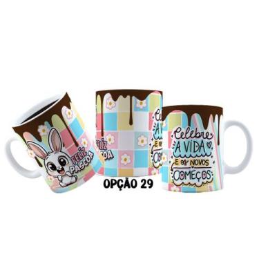 Imagem de Caneca 325ml Plástico Feliz Páscoa Fofa Coelhinhos Mimos - LARANJA E M
