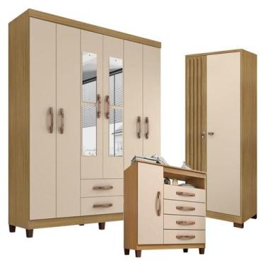 Imagem de Guarda Roupa Casal Modena com Espelho 6 Portas e Cômoda Sapateira Cann