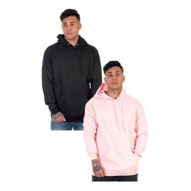 Imagem de Kit 2 Moletom Liso Masculino Blusa De Frio Flanelado Canguru Macio - H