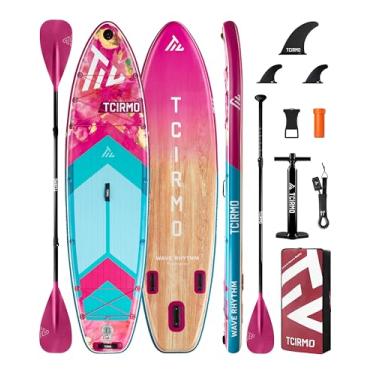 Imagem de Tcirmo Prancha De Stand Up Paddle Inflável Para Adultos, 10'6'' X 33'' 6'', Sup Durável Com Remo Lâmina Dupla E Acessórios Completos, Capacidade 390 Lbs, Estável Amigável Iniciantes, Design À Prova