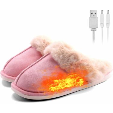 Imagem de Chinelos aquecidos unissex Chinelos de aquecimento elétrico USB Aquecido sapato de pelúcia Aquecedor de pés de inverno Aquecedor de pés Alívio frio confortável tamanho livre, rosa, M