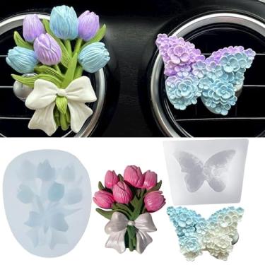 Imagem de Molde de vela de borboleta de flor, molde de silicone de borboleta floral, buquê de tulipa molde de resina para sabonete, cera de soja, epóxi, faça você mesmo, enfeites de casa, decoração de festa de