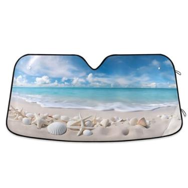 Imagem de Para-brisa de carro dobrável, proteção solar de conchas de praia para para-brisa frontal de janela de caminhão de carro, bloqueia raios UV, protetor de viseira solar refletor de calor para manter seu