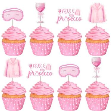 Imagem de kreat4joy Pjs and Prosecco Bridal Shower Decoration, 24pcs Pjs and Prosecco Cupcake Topper Pink Slumber Pajama Blindfold Cake Decoration for Girl Woman Sleepover Birthday Bachelorette Party Decoration
