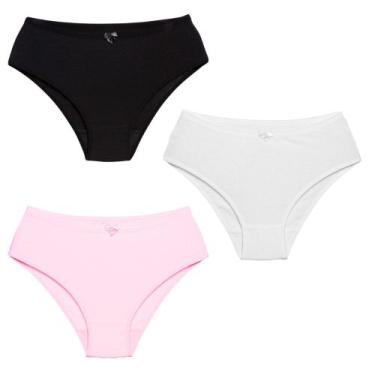 Imagem de 3 Calcinhas Luminate 22151 Cotton Preto Rosa Branco, GG