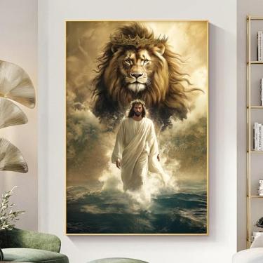 Imagem de Arte de parede Jesus andando na água imagens do oceano abstrato leão pôster arte cristã vintage imagem de Jesus impressões cristãs pintura animal abstrata arte moderna de parede leão 40,6 x 61 cm sem