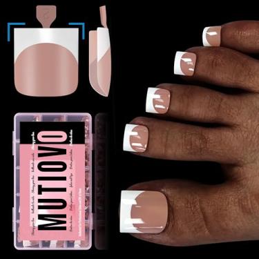 Imagem de MUTIOVO Pontas De Unha Francesas De Pressão, Extensão De Unha Postiça Em Gel Macio Pré-Desenhada Sharp Square, Primer E Base Pré-Aplicados Marrom Rosa, Acrílico De Cobertura Total Para Diy X 15 Tam