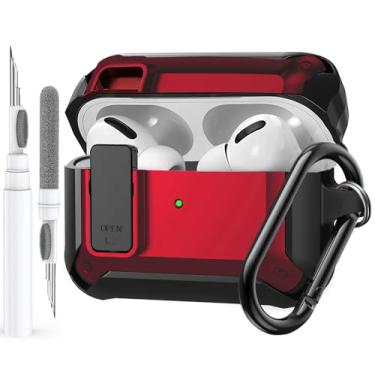 Imagem de Olytop Capa para Airpods Pro 2/1 2019/2022/2023, [trava segura] Armor Rugged Cool Air Pod Pro 2ª/1ª geração, proteção à prova de choque com mosquetão para Apple iPod Pro 2/1 - Preto/Vermelho
