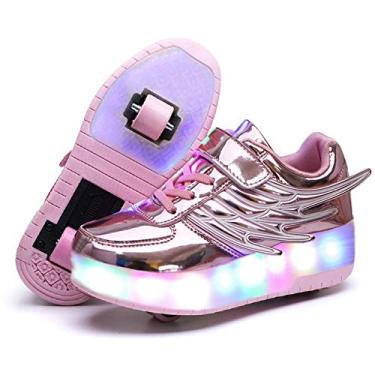 Imagem de Tênis esportivo Nsasy Roller Shoes infantil para meninos e meninas com rodinhas, K02-pink-double, 1.5 Little Kid