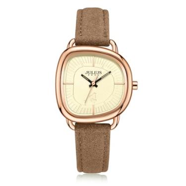 Imagem de Valence - Julius Relógio feminino de couro verde ou marrom claro, vintage com pulseira de couro pequena, presente luxuoso para mulheres, relógios esportivos ao ar livre, Marrom-claro