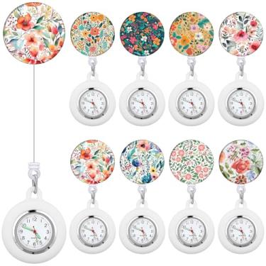 Imagem de Fullhawl 8 peças de relógio retrátil de enfermeira para enfermeira médica, presente de agradecimento, clipe no relógio de lapela, broche de decoração, carretel de crachá, Multicor, Boho