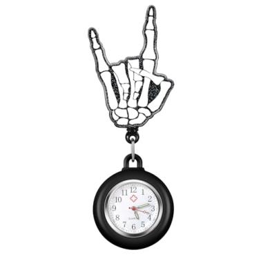 Imagem de Plifal Relógio de bolso para enfermeira, crachá de enfermagem com ponteiro de segundos - Relógio retrátil com clipe em segunda mão para profissionais médicos, mulheres e homens, Esqueleto preto