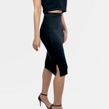 Imagem de Saia Midi Lápis Social Canelada Cintura Alta Executiva - Yootime, M, P