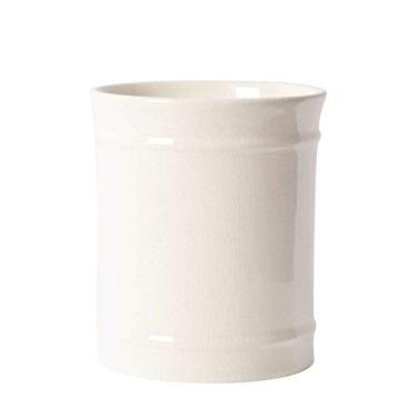 Imagem de SZUAH Suporte de utensílios de cerâmica de cozinha, pote de utensílios de capacidade perfeita, para bancada de cozinha e mesa de jantar (creme, 12,7 x 12,7 x 14,7 cm)