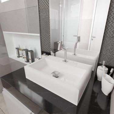 Imagem de Cuba Pia Banheiro Suprema Com Torneira Inox E Valvula Click Branco Branco