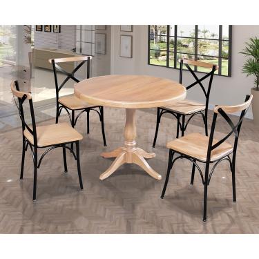Imagem de Mesa Jantar Redonda 80Cm Madalena 4 Cadeiras Paris Base Alumínio Natural - Marrom