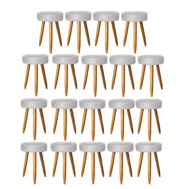 Imagem de Kit 19 Banqueta Alta Julia 50Cm Bar Cozinha Bistrô Pé Palito Castanho Corino Cinza