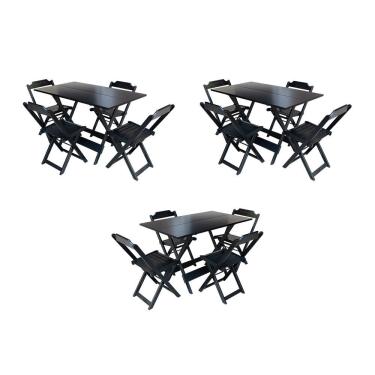 Imagem de Kit 3 Jogos De Mesa Dobravel Com 4 Cadeiras De Madeira 120X70 Para Restaurante E Bar - Preto