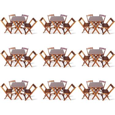 Imagem de Kit 9 Conjunto Com Jogo De Mesa 60x60 Com 4 Cadeiras Dobráveis Imbúia