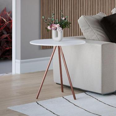 Imagem de Mesa Lateral Gabriela Wood Tampo Madeira Branco Pés Cobre