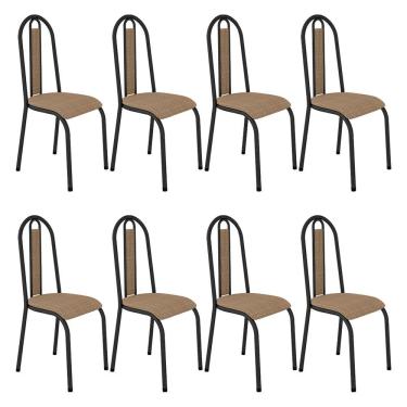 Imagem de Kit 8 Cadeiras De Cozinha Arizona Estampado Rattan Bege Pés De Ferro Preto - Pallazio