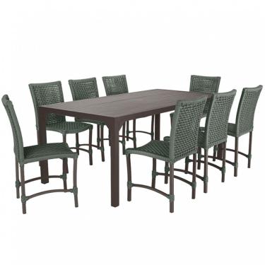 Imagem de 8 Cadeiras Cannes Corda Náutica E Mesa Retangular Alumínio Verde