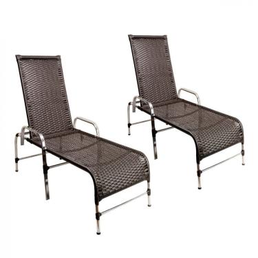 Imagem de 2 Espreguiçadeiras Decorativa Para Piscina Jardim Trama Tabaco