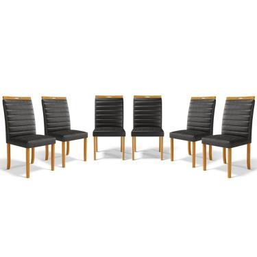 Imagem de Kit Com 6 Cadeiras Sara Madeira Maciça Estofadas Para Mesa De Jantar Courino Preto 503