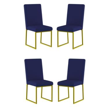 Imagem de Kit 4 Cadeiras Para Mesa De Jantar Base Industrial Dourado Balaqui Azul Marinho
