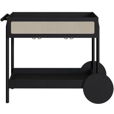 Imagem de Carrinho Bar Com Porta Taças Pés Madeira Moss A03 Nero Preto