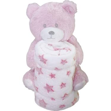 Imagem de Bichinho Com Pelúcia 18cm Com Manta 75x75cm Ursinho Rosa