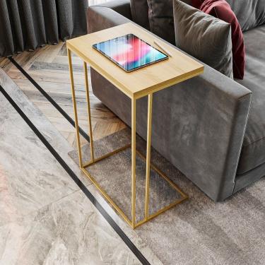 Imagem de Mesa Lateral Greco 67cm X 45cm X 30cm Natural Tawary Dourado