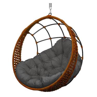Imagem de Cadeira Balanço Ninho Suspenso Em Corda Náutica Luxo Ocre/cinza