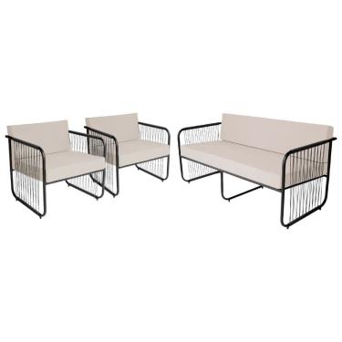 Imagem de Conjunto 2 Poltronas E Namoradeira Fibra Sintética Córdova Preto-branco