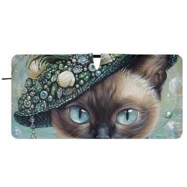 Imagem de Chapéu de penas de gato siamês vintage personalizado para carro para-sol para-brisa acessórios de carro dobráveis engraçados guarda-sóis, 76 cm x 149 cm